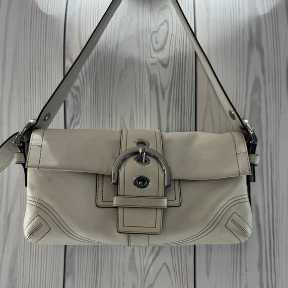 Y2K Coach Vintage White Leather SoHo Flip Top Buckle Purse 8A05 (READ) - Picture 1 of 16